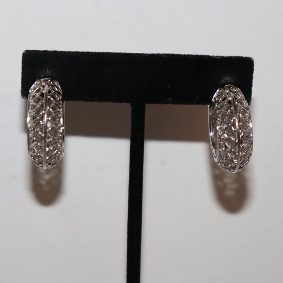 Beautiful silver filigree hoop earrings 1" - Picture 1 of 5